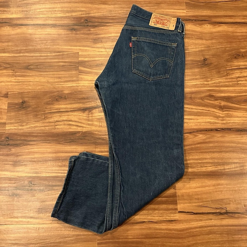 Levis 501 Jeans Mens 34x30 Blue Dark Wash Button Fly Straight Leg Denim Pants
